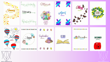 Load image into Gallery viewer, Twelve Month Bundle | January to December | Themed Journal Spread | Bullet Journal | The Vault Binder